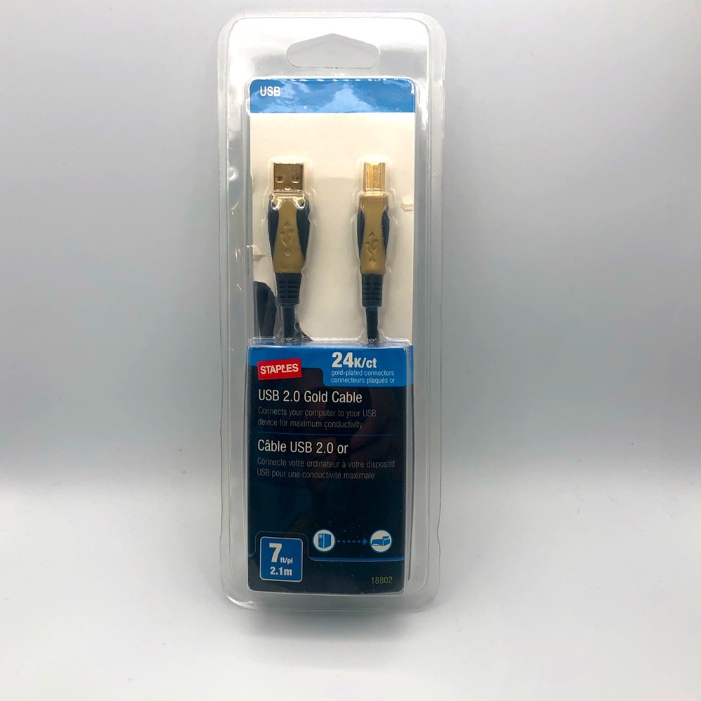 STAPLES 24K 7FT USB 2.0 GOLD CABLE